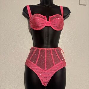 Elegant Pink Studded Lingerie Set